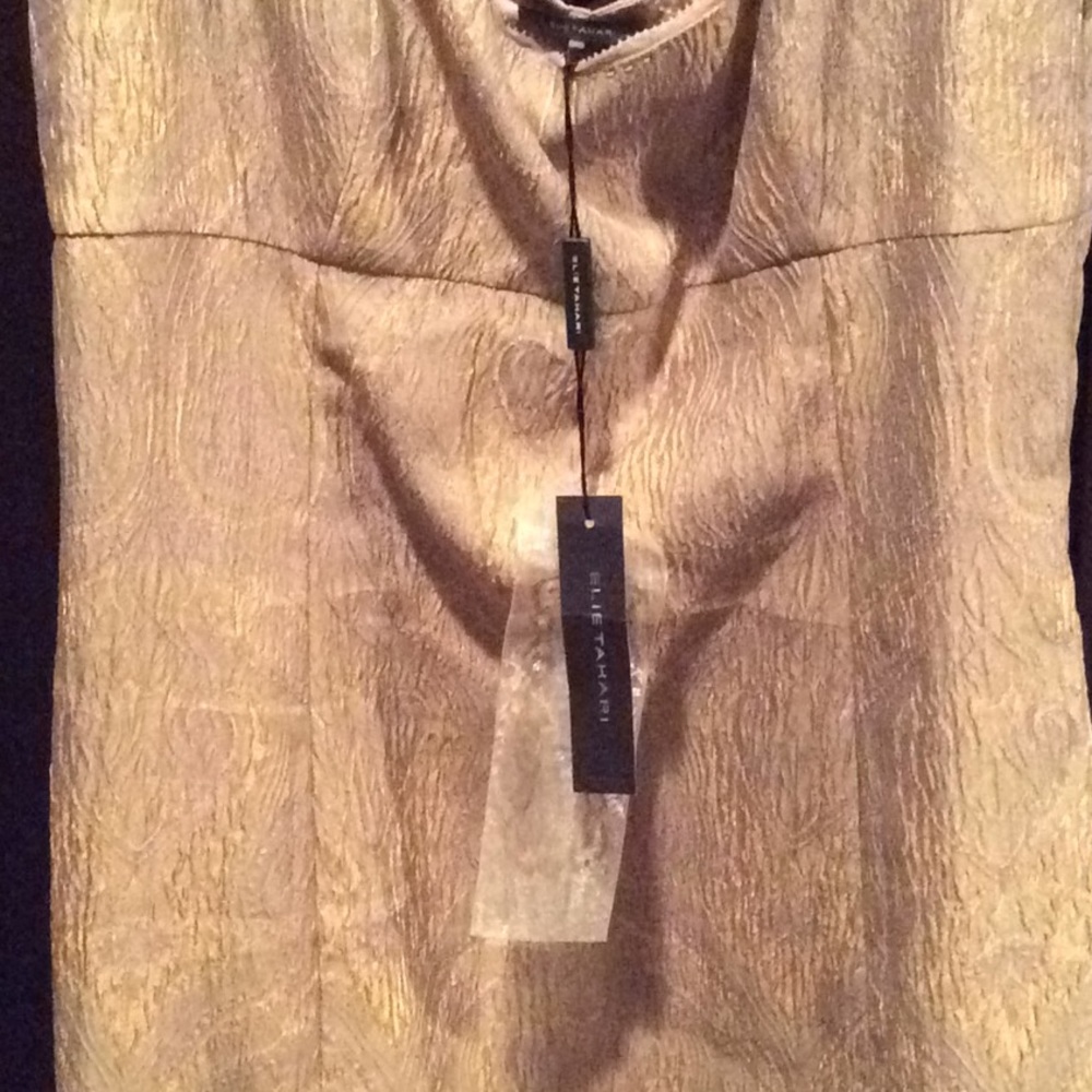 Elie Tahari metallic gold dress cocktail party Wedding Size 6 nwt - Picture 5 of 15